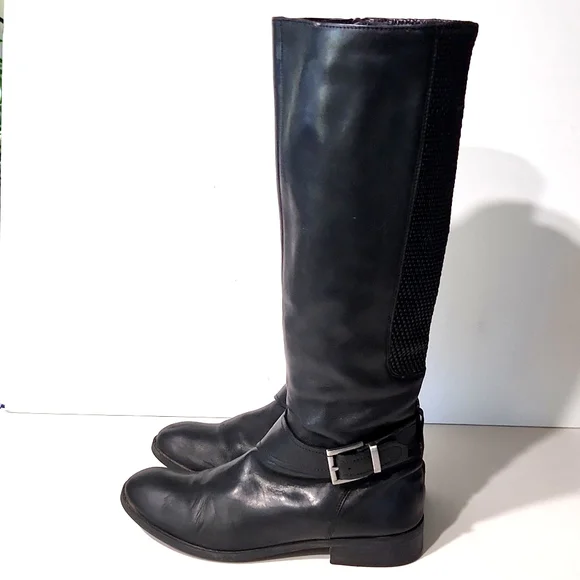 Clarks Pita Dakota Black Leather Riding Moto Buckle Zip Tall Boots Size 9.5 - Picture 5 of 13